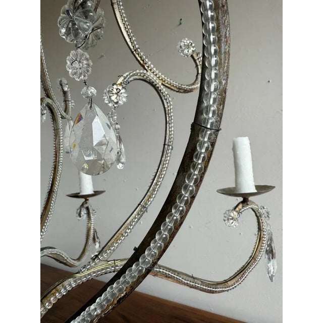 Silver Italian Crystal Beaded Chandelier, Mid-20th Century For Sale - Image 8 of 13