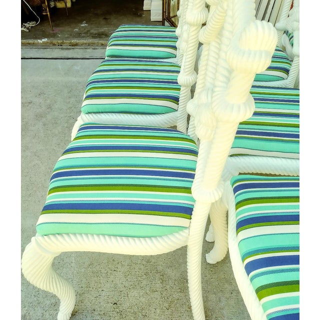 High End Nautical Coastal Twisted Rope Knot Back Striped Dining Room