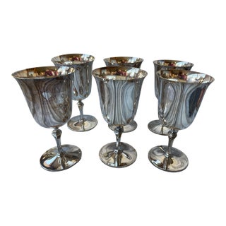 Mid 20th Century Set of 6 Pairpoint Epns Silver Plate Goblets Wine Glasses For Sale