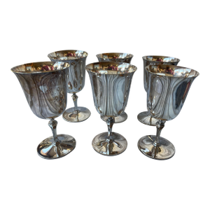 Mid 20th Century Set of 6 Pairpoint Epns Silver Plate Goblets Wine Glasses