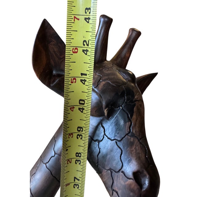 Late 20th Century Hand-Carved Solid Wood Giraffe Family Sculpture For Sale - Image 9 of 17