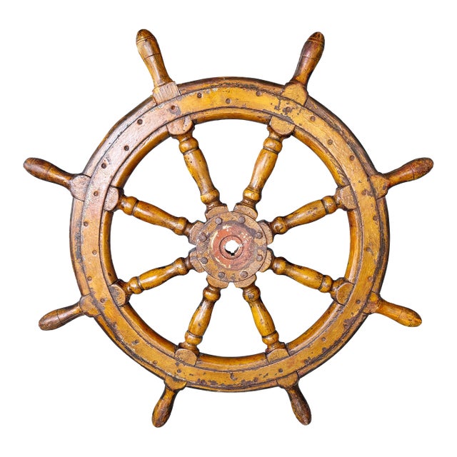 Large Vintage Wooden Ship Wheel 38.5” Nautical Helm W/ Patina For Sale