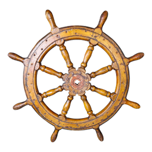 Large Vintage Wooden Ship Wheel 38.5” Nautical Helm W/ Patina