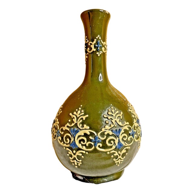 Antique Turn-of-the-Century Weller Pottery "Turada" Art Nouveau Slip-Trail Onion Vase, Unmarked *As Is* For Sale