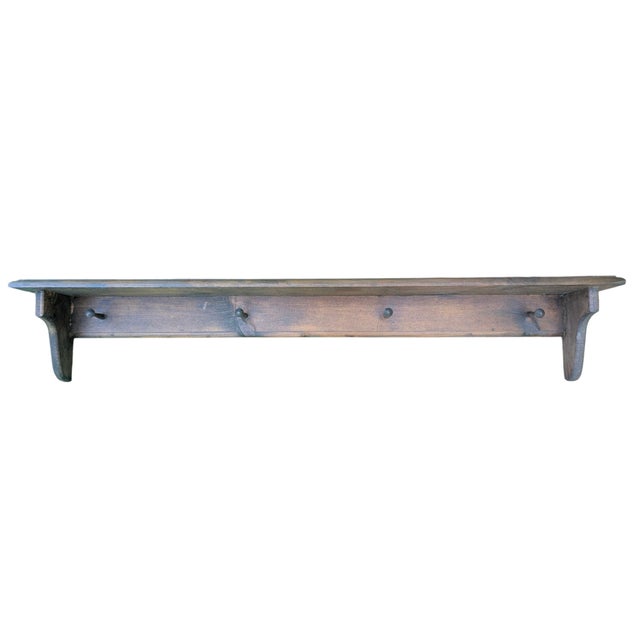 Mid 20th Century Vintage Farmhouse English Cottage Wooden Wall Shelf With Peg Hooks For Sale - Image 5 of 17