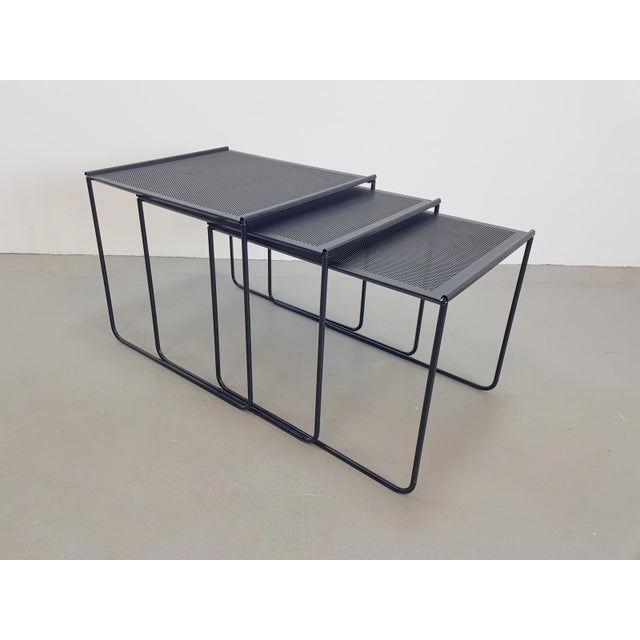 Vintage Black Perforated Metal Nesting Tables, 1980s, Set of 3 For Sale - Image 17 of 17