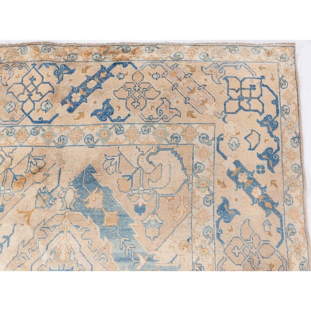 Beige Authentic Persian Tabriz Handmade Wool Carpet in Blue and Beige Shades For Sale - Image 8 of 10