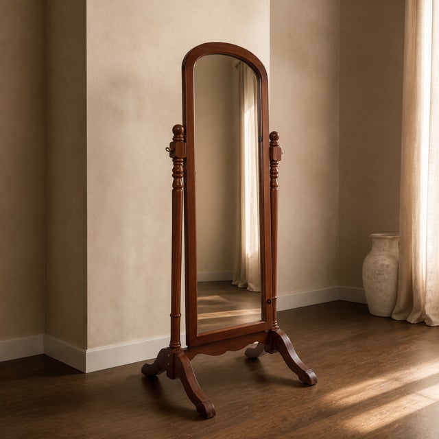 Vintage Cheval Floor Mirror With Adjustable Wood Frame For Sale - Image 4 of 14