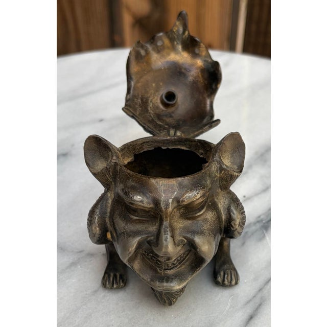 Victorian Late 19th Century Victorian Gothic Revival Bronze Devil Inkwell & Match Striker For Sale - Image 3 of 10