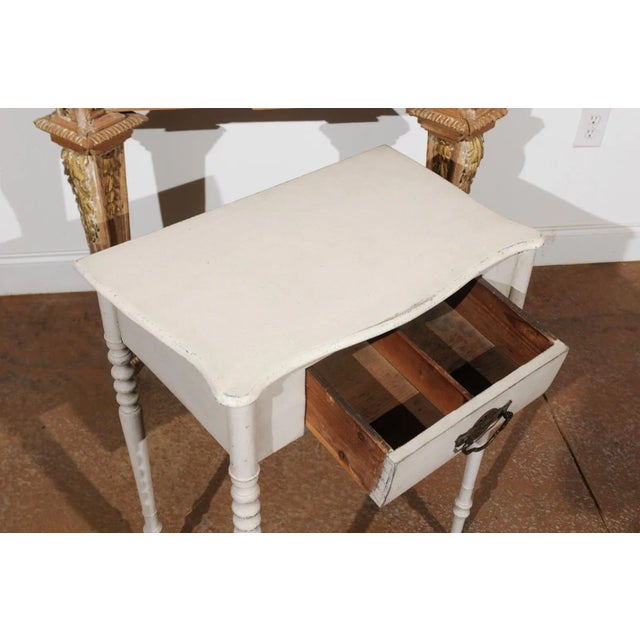 White Mid 19th Century Swedish Painted Side Table with Single Drawer, Turned Legs and Serpentine Front For Sale - Image 8 of 12