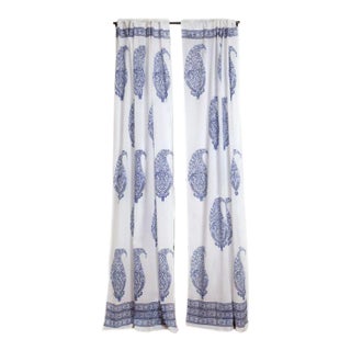 Malabar Large Paisley 45" X 96" Deep Blue Curtain For Sale