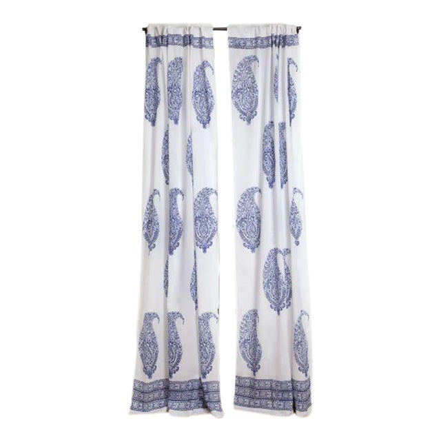 Malabar Large Paisley 45" X 96" Deep Blue Curtain For Sale