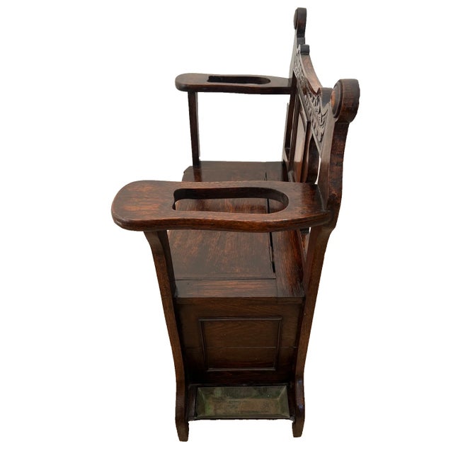 Antique Entry Chair Umbrella, Cane Stand, Under Seat Storage, Solid Dark Oak For Sale - Image 4 of 12