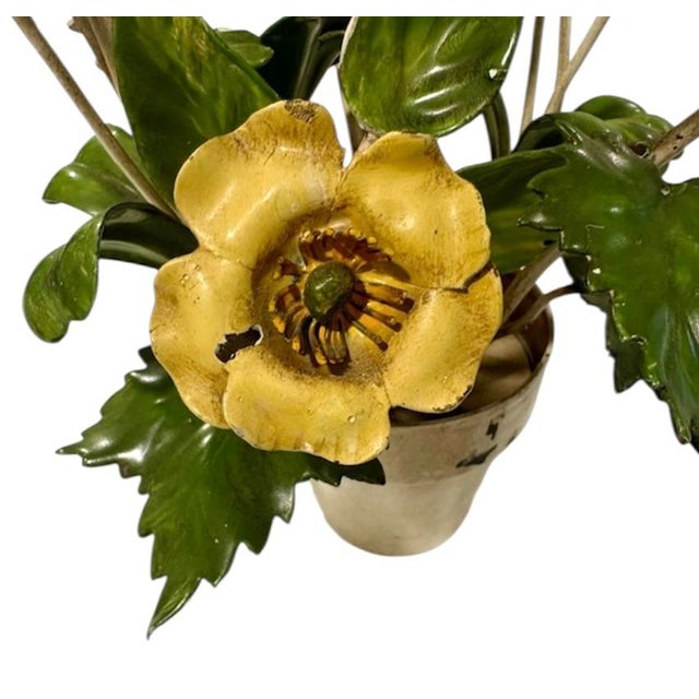 Vintage Italian Tole Potted Flowers / Floral Toleware Arrangement Sculpture With Tulip, Buttercup and Lily Blooms For Sale In Dallas - Image 6 of 7