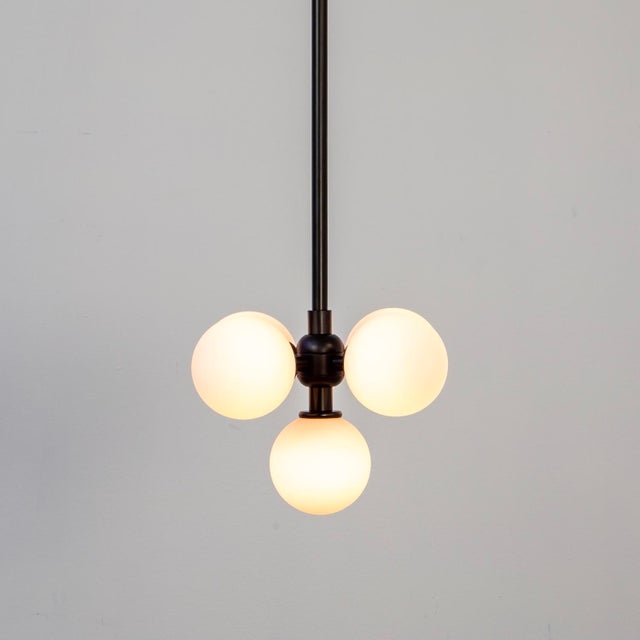 Modern Bunch Pendant, Black, 30.25in H, 3 Inches Glass Globes, by Research.Lighting, Modern, Minimal Hanging Light For Sale - Image 3 of 6