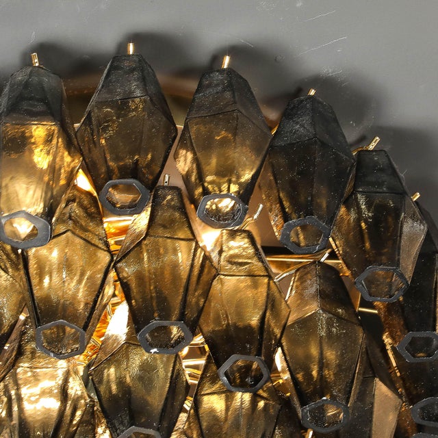 Modernist Handblown Murano Smoked Glass Polyhedral Flush Mount W/ Brass Fittings For Sale - Image 14 of 16