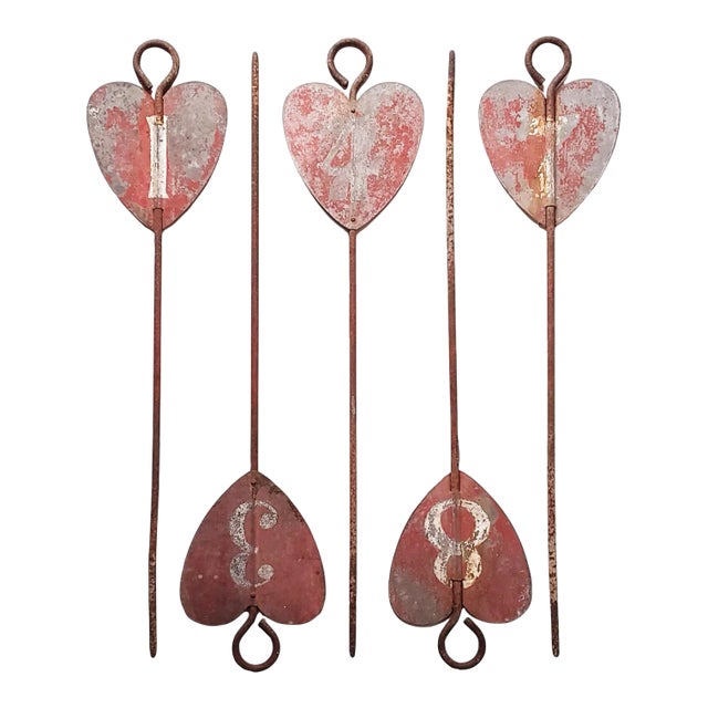 Early 20th Century Iron Heart Shaped Golf Course Hole Markers - Set of 5 For Sale