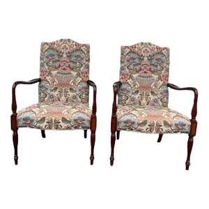 Late 20th Century Pair Sheraton Federal Style Mahogany Armchairs by Southwood