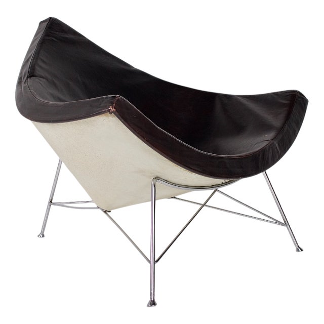 Coconut Armchair in Black Leather by George Nelson for Herman Miller, 1960s For Sale
