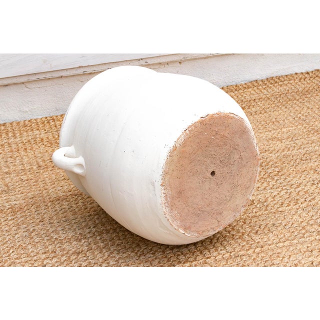 Ceramic Handpainted Mykonos White Planter With Handles For Sale - Image 7 of 8