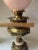 Early 20th Century Electrified Oil Lamp With Floral Shade and Onyx Cast Metal Base For Sale In Washington DC - Image 6 of 13