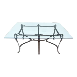 Wrought Iron Faux Belts Rinded Together Base 3/4" Glass Top Large Coffee Table
