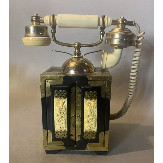 Vintage Retro Chinoiserie Inspired Rotary Desk Cabinet Base Telephone For Sale - Image 9 of 9