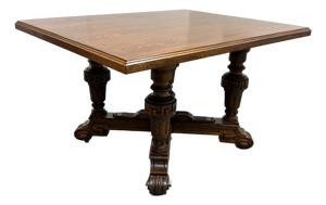 Hand Carved Wood Base + Wood Top, Antique