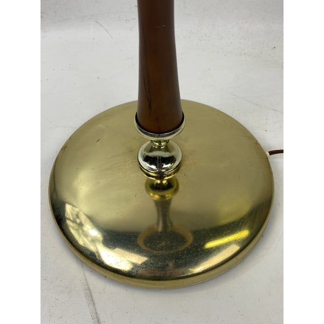 1960s Mid-Century Brass and Walnut Swing Arm Floor Lamp W/ Shade For Sale - Image 5 of 7