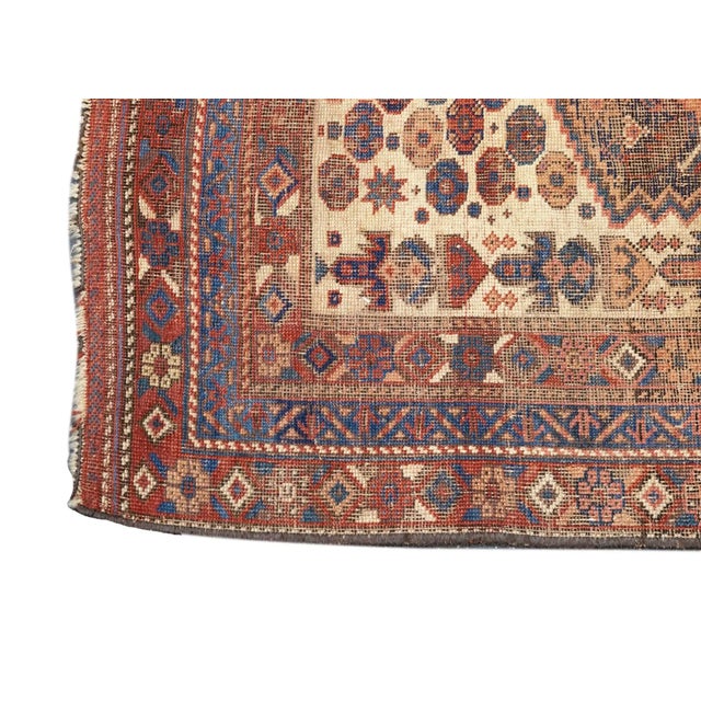 Navy Blue Late 18th Century Antique Persian Qashqai Rug 4'6'' x 8'4'' For Sale - Image 8 of 11