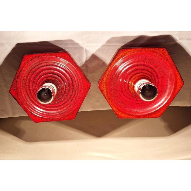 Red Vintage German Flat Wall Lamps in Red Glazed Ceramic by Hustadt-Leuchten, 1970s, Set of 2 For Sale - Image 8 of 8