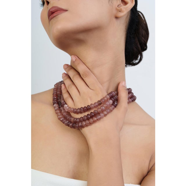 Gemstone Late 20th Century Style Natural Strawberry Quartz Multi-Strand Statement Necklace, 18" For Sale - Image 7 of 14