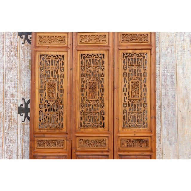 Chinese Shanxi Carved Cedar Screen, Set of 3 For Sale - Image 3 of 10