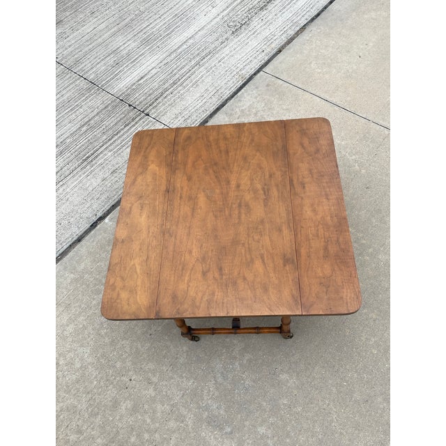 Hollywood Regency Faux Bamboo Drop Leaf Coffee & Game Table For Sale - Image 3 of 10