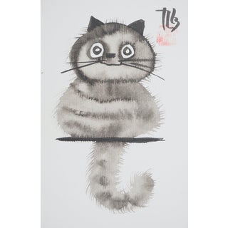 Laszlo Tibay, Chaton rêveur, Ink & Wash Drawing For Sale