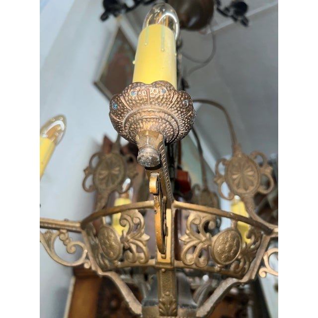 1920s Spanish Revival Style Chandelier With Original Bakelite Base For Sale - Image 11 of 12