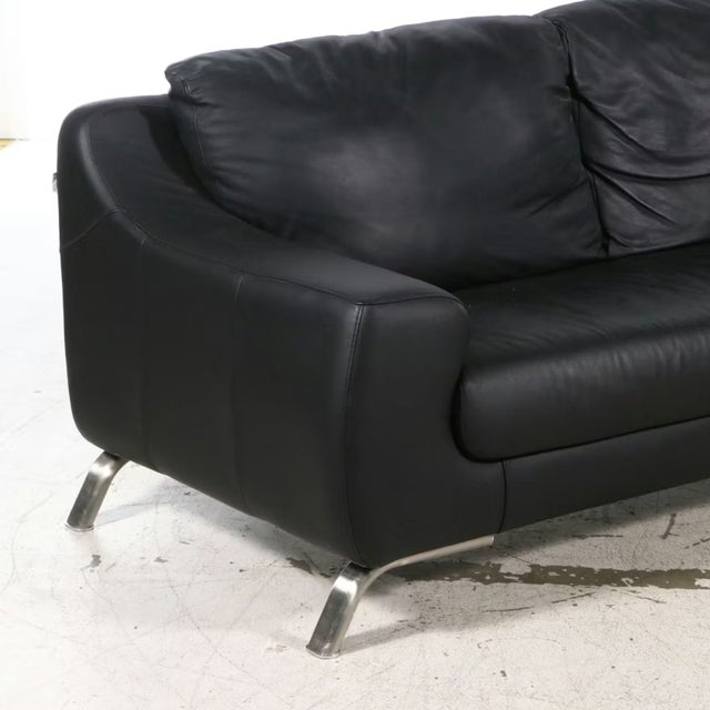 2020s Nicoletti Black Leather Modern Couch For Sale - Image 5 of 12