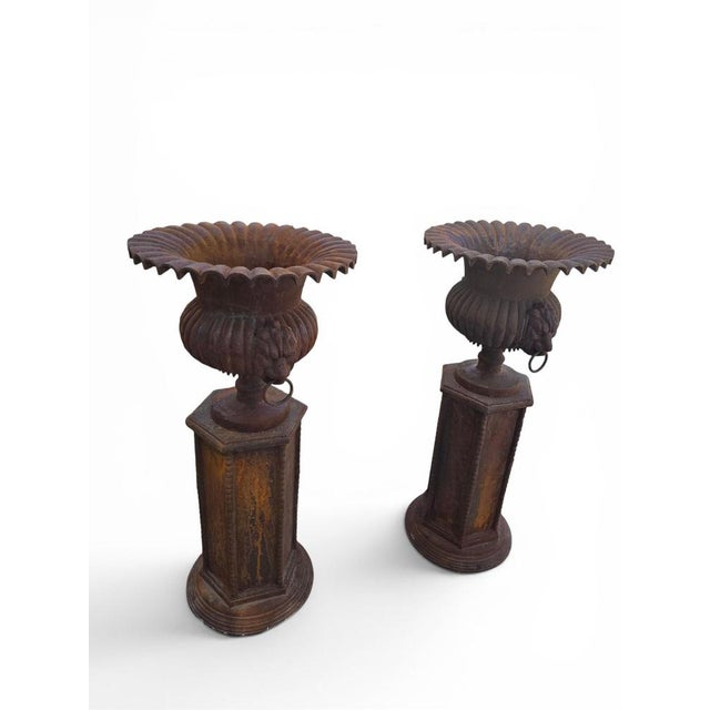 Oxidized Iron Garden Urns, Italy, 1960s, Set of 4 For Sale - Image 3 of 8