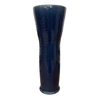 Tall Deep Blue Glazed Ceramic Vase with Wide Mouth For Sale