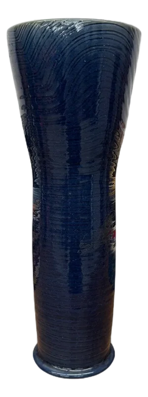 Tall Deep Blue Glazed Ceramic Vase with Wide Mouth