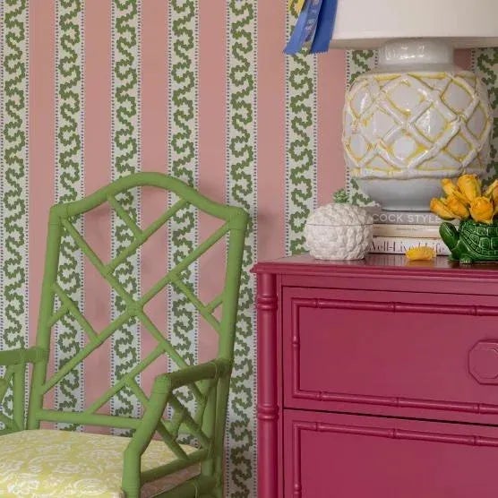 The whimsical, yet timeless vermicelli-patterned stripes add a spirit of dynamic drama to any room. “Oh, heaven,” she...