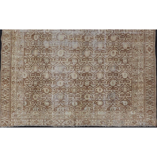 Persian Antique Malayer Rug With Layered Geometric Motifs in Tan, Taupe, Cream 4'5 X 5'1 For Sale - Image 4 of 10
