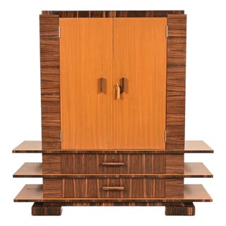 Donald Deskey Style Art Deco Macassar Ebony and Mahogany Armoire Dresser, Circa 1930s For Sale
