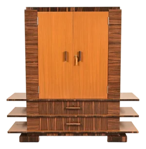 Donald Deskey Style Art Deco Macassar Ebony and Mahogany Armoire Dresser, Circa 1930s
