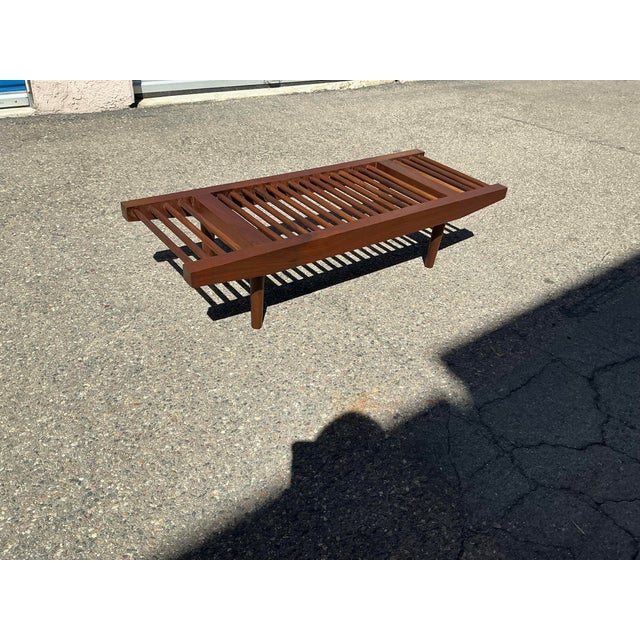 1990s Walnut Bench in Manner of Milo Baughman for Glenn of California For Sale - Image 10 of 14