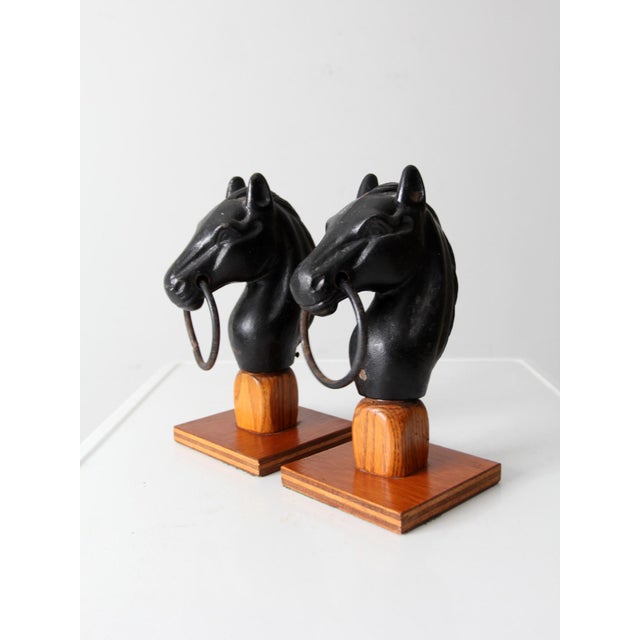 Wood Antique Horse Head Hitching Post Finials Pair For Sale - Image 7 of 11