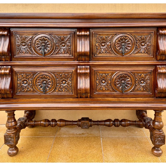 Spanish Baroque Style Carved Walnut Chest of Drawers, 1940s For Sale - Image 10 of 12