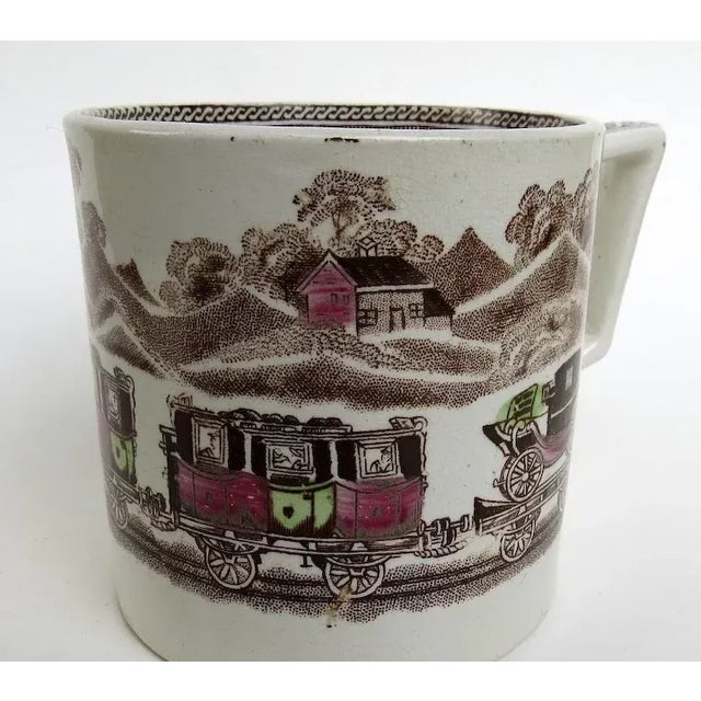 English English Transfer Ware Large Mug Steam Engine Train Carriage Church Coat For Sale - Image 3 of 6