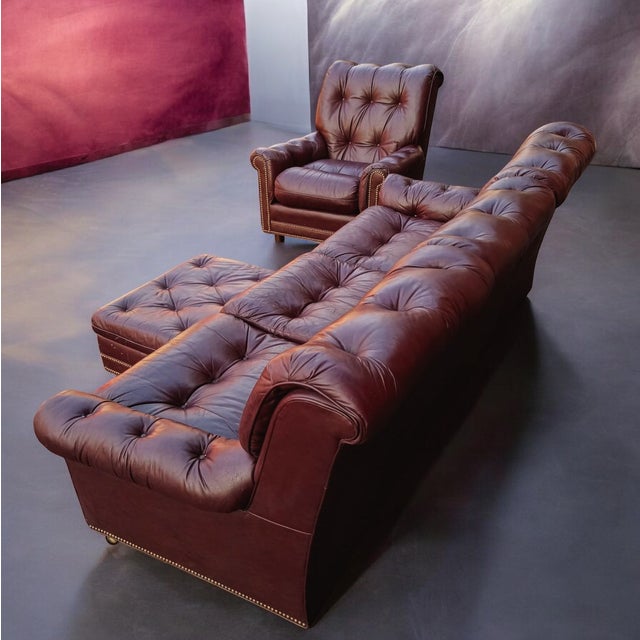 Elevate Your Home With This Stunning, Vintage Hancock & Moore Living Room Collection, Featuring a Luxurious Sofa, Armchair, and Matching Ottoman For Sale - Image 11 of 12