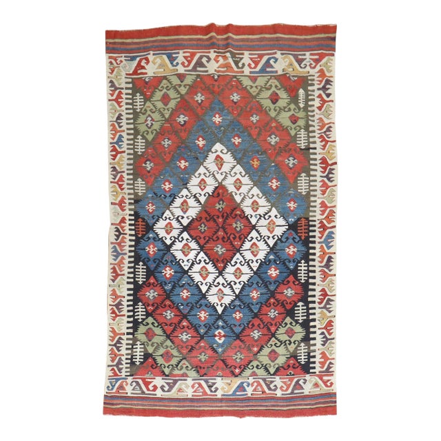 19th Century Tribal Turkish Geometric Kilim For Sale